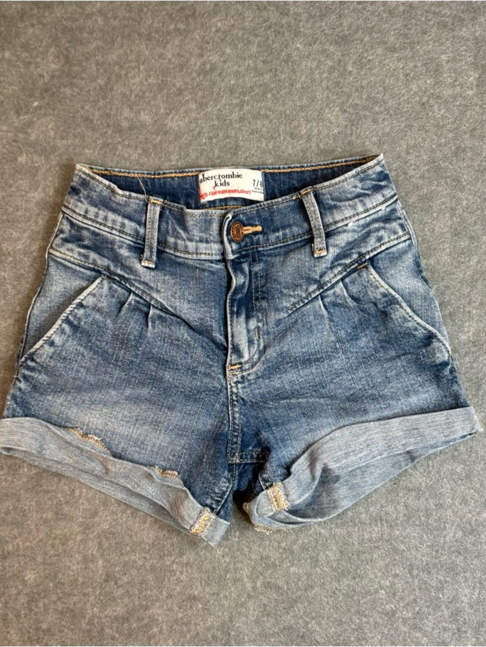Abercrombie Kids High-Rise Mini Mom Short Medium Wash Denim Shorts Girl 7/8